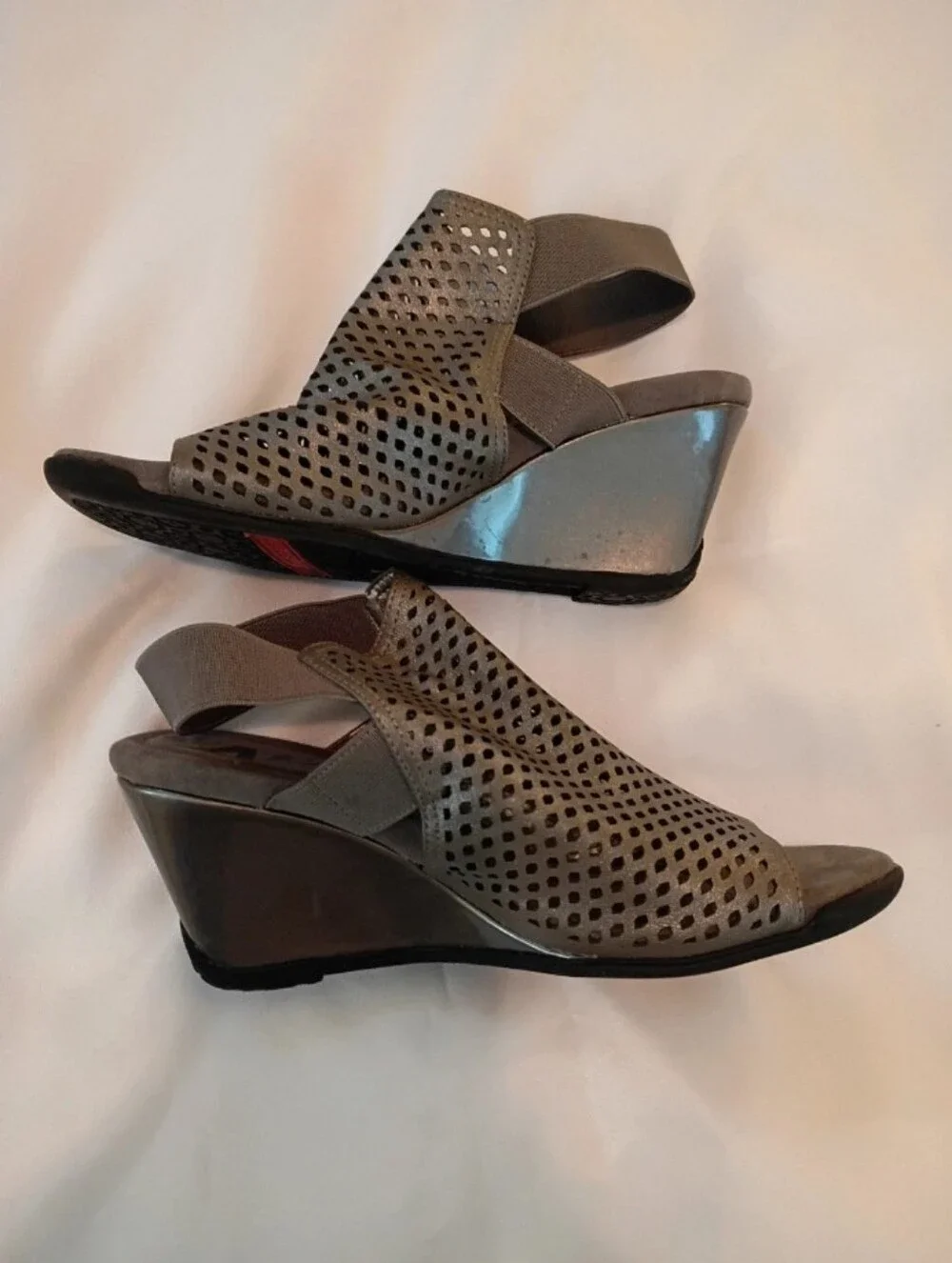 Anne Klein Sport Channyngp Pewter Perforated Wedge Sandals open toe slingbacks